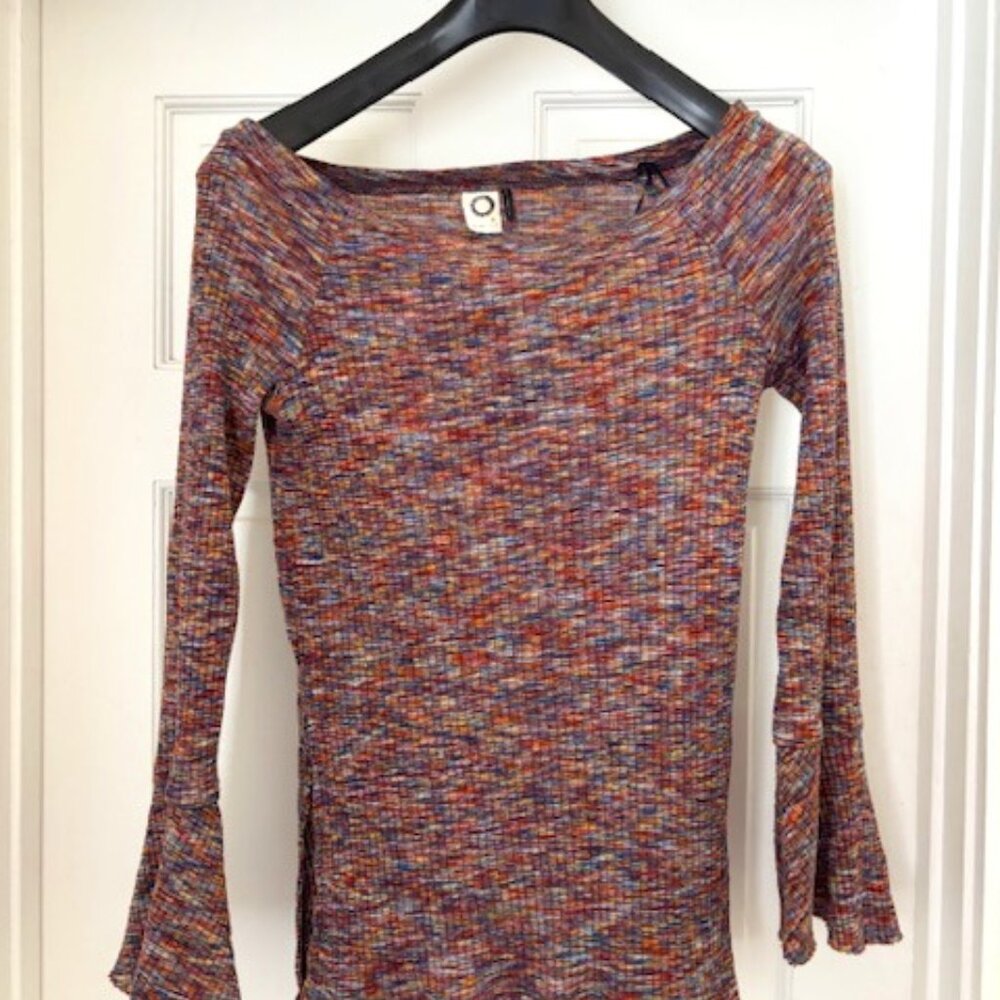 Akemi + Kin Anthropologie Top Rainbow Ribbed Bell Sleeve Tunic